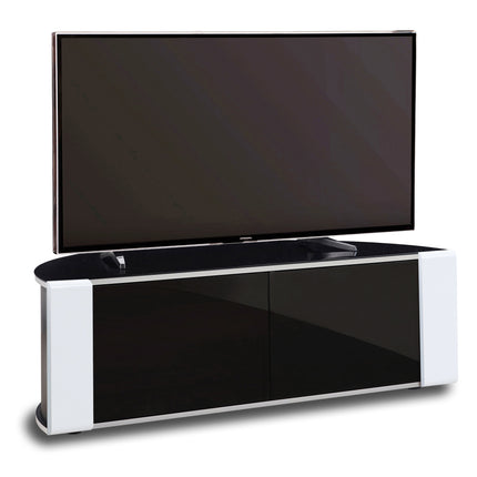 MDA Designs Sirius 1200 Remote Friendly Beam Thru Door Gloss Black with White Front Profiles up to 55" LCD/Plasma/LED Cabinet TV Stand