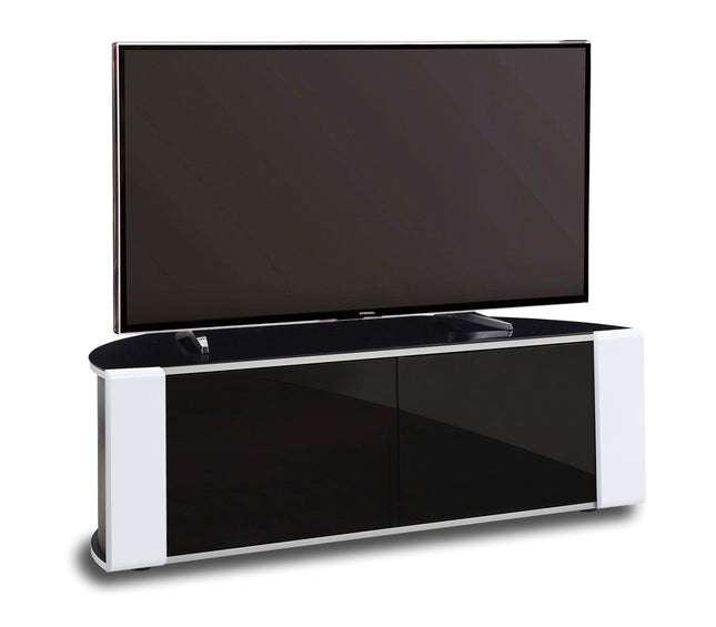 MDA Designs Sirius 1200 Remote Friendly Beam Thru Door Gloss Black with White Front Profiles up to 55" LCD/Plasma/LED Cabinet TV Stand