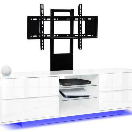 Centurion Supports Avitus LED Gloss White with 4-Drawers and 3-Shelves up to 65" TV Cabinet with 16 colour LED Lights and Mounting Arm