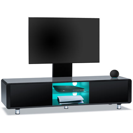 Centurion Supports CAPRI Gloss Black Remote-Friendly up to 65" Flat Screen TV Cabinet with 16 Colour LED Shelf Lights and Mounting Arm