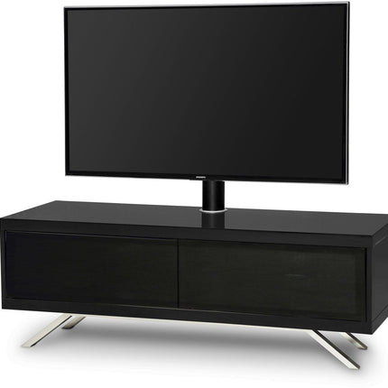 MDA Designs TUCANA 1200 HYBRID Black TV Cabinet BeamThru Remote-Friendly Doors up to 60" Flat Screen TVs with Mounting Arm