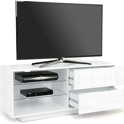 Centurion Supports GALLUS High Gloss White with 2-White Drawers for 32"-55" LED/OLED/LCD TV Cabinet - FULLY ASSEMBLED