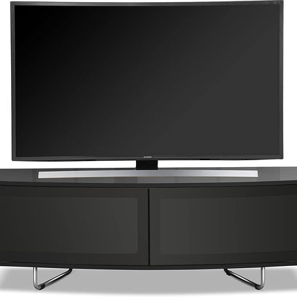 Centurion Supports Caru Gloss Black Beam-Thru Remote Friendly Super-Contemporary "D" Shape Design 32"-65" LED/OLED/LCD TV Cabinet - Grade A