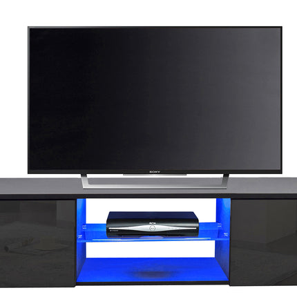 MDA Designs Ara Black Modern TV Cabinet for Flat TV Screens of up to 65” Entertainment Unit with Built-in Blue LED Lights