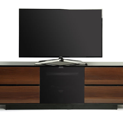 Centurion Supports AVITUS ULTRA Remote Friendly BeamThru Gloss Black with 4-Walnut Drawers 32"-65" Flat Screen TV Cabinet