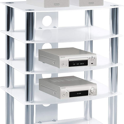 Centurion Supports Galago 5-Shelf White with Silver Legs Flat Screen TV/Hi-Fi/AV Rack Glass Stand - Grade A