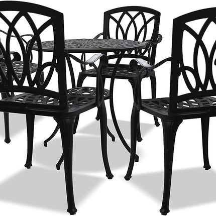 Centurion Supports POSITANO Luxurious Garden and Patio Table and 4 Large Chairs with Armrests Cast Aluminium Bistro Set - Black