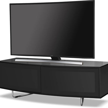 Centurion Supports Caru Gloss Black Beam-Thru Remote Friendly Super-Contemporary "D" Shape Design 32"-65" LED/OLED/LCD TV Cabinet - Grade A