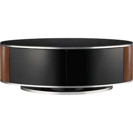 MDA Designs LUNA Beam Thru Remote Friendly up to 50" LCD/ OLED/ LED Gloss Black with Walnut Sides Luxury Oval TV Cabinet