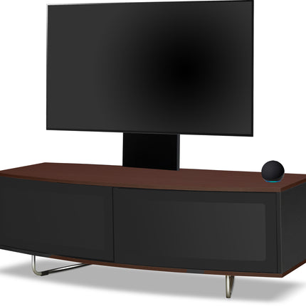 Centurion Supports Caru Black Walnut Beam-Thru Remote Friendly Super-Contemporary D Shape Design 32"-65" LED/OLED/LCD TV Cabinet with Mounting Arm