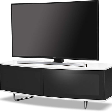 Centurion Supports Caru Gloss Black and Gloss White Beam-Thru Remote Friendly Super-Contemporary "D" Shape Design 32"-65" LED/OLED/LCD TV Cabinet - Grade A