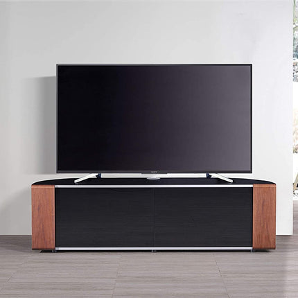 MDA Designs Sirius 1600 TV Cabinet Gloss Black Stand with BEAMTHRU Remote-Friendly Glass Door, Walnut/Oak Trims, Cable Management and Storage for LED, LCD, OLED & Plasma TVs up to 70” TV Unit