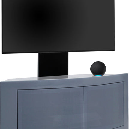 Centurion Supports PANGEA Grey Beam-Thru Curved True-Corner 32"-50" TV Cabinet with Mounting Arm