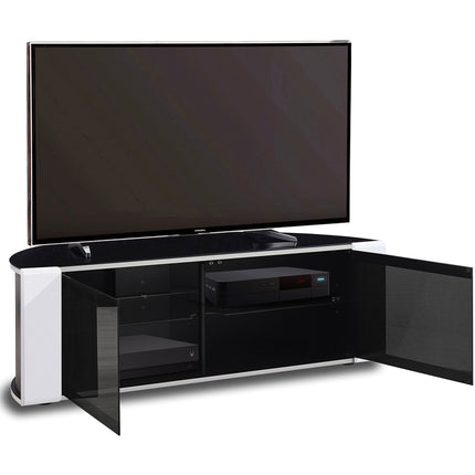 MDA Designs Sirius 1200 Remote Friendly Beam Thru Door Gloss Black with White Front Profiles up to 55" LCD/Plasma/LED Cabinet TV Stand