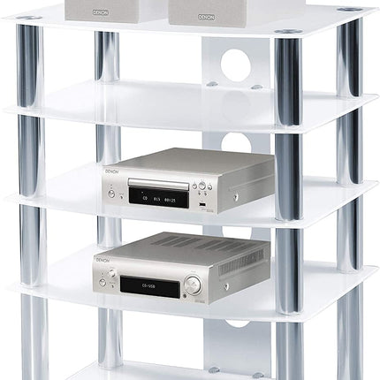 Centurion Supports Galago 5-Shelf White with Silver Legs Flat Screen TV/Hi-Fi/AV Rack Glass Stand - Grade A