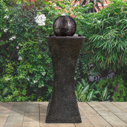 MDA Designs Sequanna Hourglass and Sphere Decoration Water Feature Garden and Patio Fountain with Light