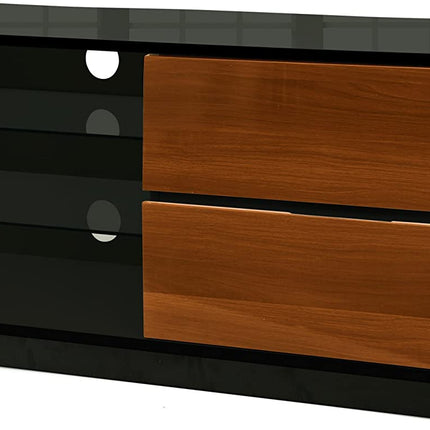 Centurion Supports GALLUS High Gloss Black with 2-Walnut Drawers for 32"-55" LED/OLED/LCD TV Cabinet - FULLY ASSEMBLED