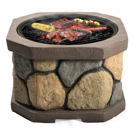 Centurion Supports Fireology BOGOTA Bold Garden and Patio Multi-function Heater, Fire Pit, Brazier and Barbecue with Eco-Stone Rock Finish and Cover