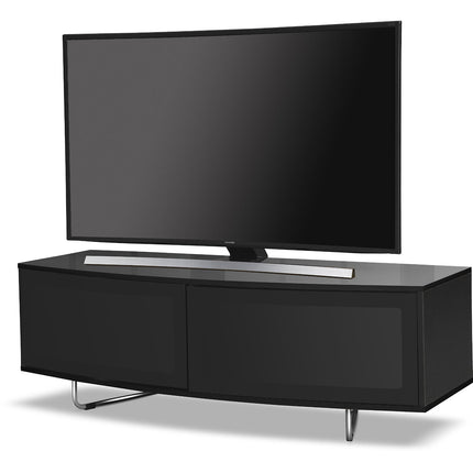 Centurion Supports Caru Gloss Black Beam-Thru Remote Friendly Super-Contemporary "D" Shape Design 32"-65" LED/OLED/LCD TV Cabinet
