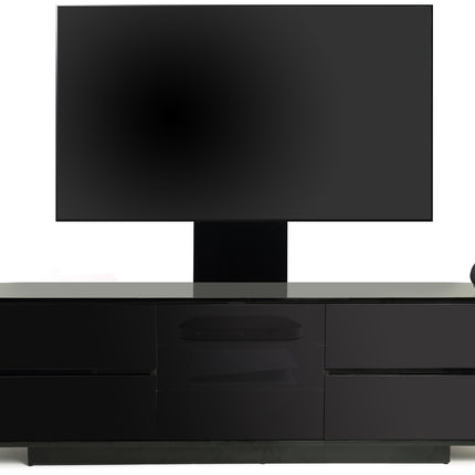 Centurion Supports AVITUS ULTRA Gloss Black Remote Friendly BeamThru Door with 4-Drawers up to 65" Flat Screen TV Cabinet with Mounting Arm