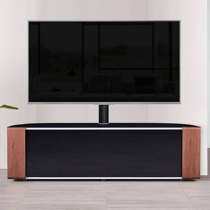 MDA Designs Sirius 1600 Cabinet with BeamThru Remote-Friendly Gloss Black with Walnut & Oak Interchangeable Trims for Flat Screen TVs up to 65" with Mounting Bracket