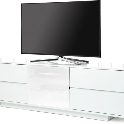 Centurion Supports AVITUS ULTRA White BeamThru Gloss Finish with 4-White Drawers and White Door 32"-65" Flat Screen TV Cabinet