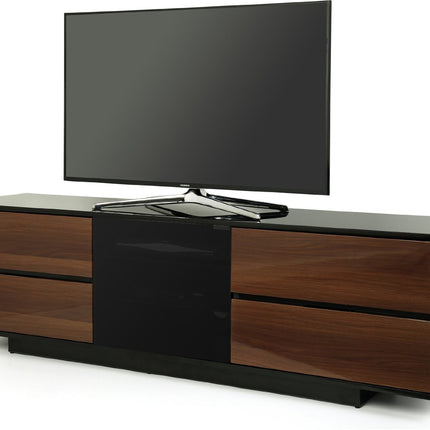 Centurion Supports AVITUS ULTRA Remote Friendly BeamThru Gloss Black with 4-Walnut Drawers 32"-65" Flat Screen TV Cabinet