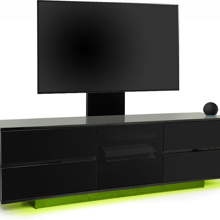 Centurion Supports Avitus ULTRA LED Gloss Black Remote Friendly Beam-Thru Door up to 65" TV Cabinet with 16 colour LED Lights and Mounting Arm