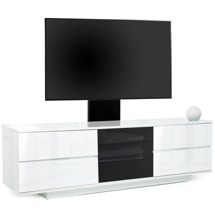 Centurion Supports AVITUS ULTRA Gloss White Remote Friendly BeamThru Door with 4-White Drawers up to 65" Flat Screen TV Cabinet with Mounting Arm