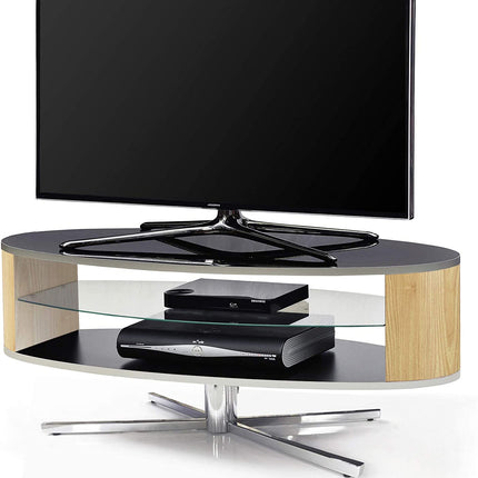 MDA Designs Orbit 1100BO Gloss Black TV Stand with Oak Elliptic Sides for Flat Screen TVs up to 55"