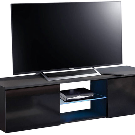 MDA Designs Ara Gloss Black Floating Modern TV Cabinet for Flat TV Screens of up to 65" Wall-Mounted Entertainment Unit with Built-in Blue LED Lights