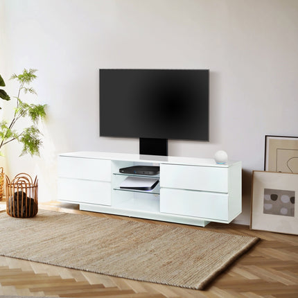 Centurion Supports Avitus Gloss White with 4-White Drawers and 3-Shelves up to 65" LED, LCD, Plasma TV Stand with Mounting Arm