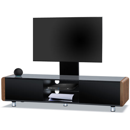 Centurion Supports CAPRI Gloss Black with Walnut Sides Beam-Thru Remote Friendly 32"-65" Flat Screen TV Cabinet with Mounting Bracket