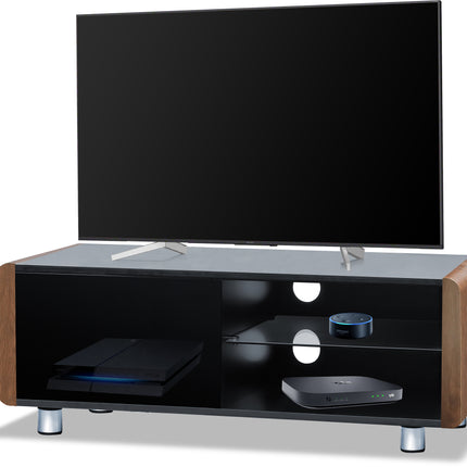 Centurion Supports Amalfi Gloss Black with Walnut Sides Beam-Thru Remote Friendly 32"-55" Flat Screen TV Cabinet