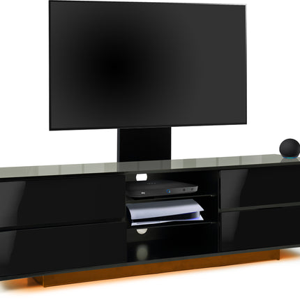 Centurion Supports Avitus LED Gloss Black with 4-Drawers and 3-Shelves up to 65" TV Cabinet with 16 colour LED Lights and Mounting Arm