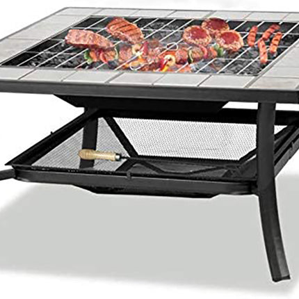 Centurion Supports SHANGO Premium Multi-Functional Black with Ceramic Tiles Outdoor Garden and Patio Square Heater Fire Pit Brazier and Outdoor Table