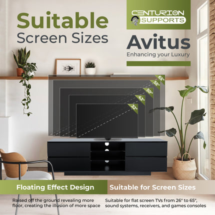 Centurion Supports AVITUS ULTRA Remote Friendly BeamThru Gloss Black with 4-Black Drawers 32"-65" Flat Screen TV Cabinet - Grade A