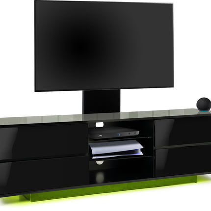 Centurion Supports Avitus LED Gloss Black with 4-Drawers and 3-Shelves up to 65" TV Cabinet with 16 colour LED Lights and Mounting Arm