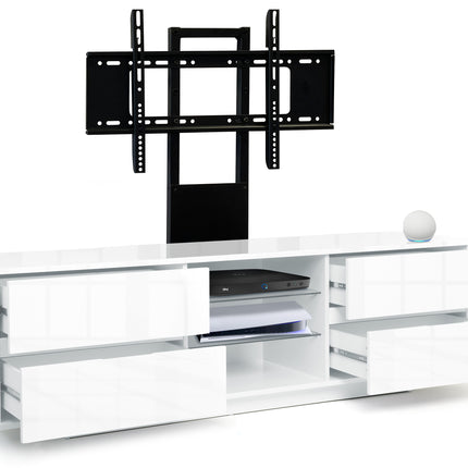 Centurion Supports Avitus Gloss White with 4-White Drawers and 3-Shelves up to 65" LED, LCD, Plasma TV Stand with Mounting Arm