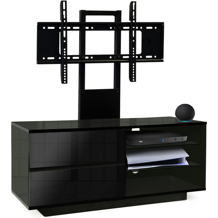 Centurion Supports Gallus Gloss Black with 2-Black Drawers and 2-Shelves 32"-55" LED/LCD/Plasma Cabinet TV Stand with Mounting Arm