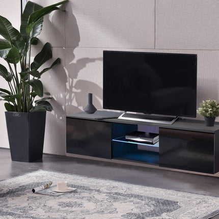 MDA Designs Ara Black Modern TV Cabinet for Flat TV Screens of up to 65” Entertainment Unit with Built-in Blue LED Lights