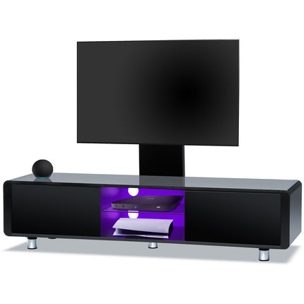 Centurion Supports CAPRI Gloss Black Remote-Friendly up to 65" Flat Screen TV Cabinet with 16 Colour LED Shelf Lights and Mounting Arm