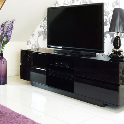 Centurion Supports Avitus Gloss Black with 4-Black Drawers and 3-Shelf 32"-65" LED/LCD/Plasma TV Stand - Grade A