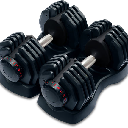 Strongology Home Fitness Adjustable Smart Dumbbell Pair from 5kg to 40kg Training Weights in Black