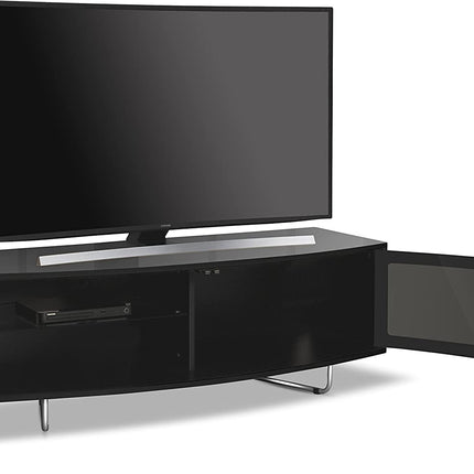 Centurion Supports Caru Gloss Black Beam-Thru Remote Friendly Super-Contemporary "D" Shape Design 32"-65" LED/OLED/LCD TV Cabinet - Grade A