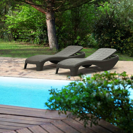 Centurion Supports MALDIVES Black Outdoor High-End PU Rattan Adjustable Sun Lounger Pair