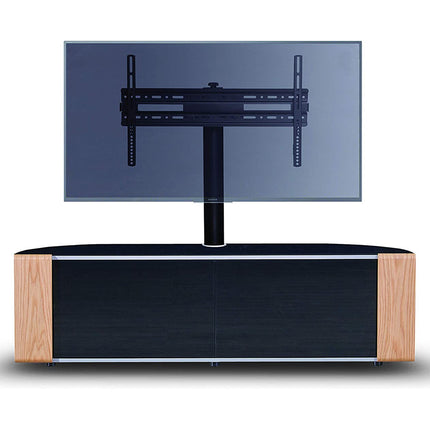 MDA Designs Sirius 1600 Cabinet with BeamThru Remote-Friendly Gloss Black with Walnut & Oak Interchangeable Trims for Flat Screen TVs up to 65" with Mounting Bracket