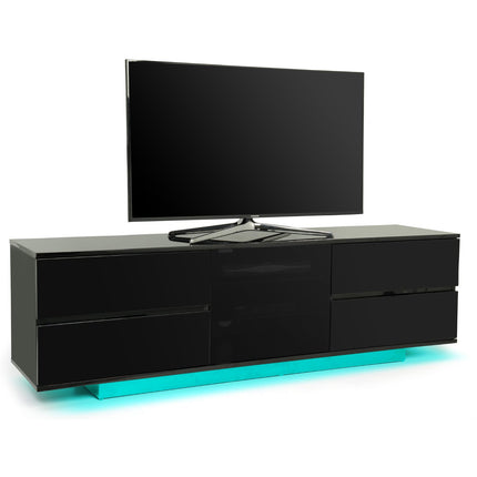 Centurion Supports Avitus ULTRA Remote Friendly Beam-Thru Gloss Black with 4-Black Drawers 32"-65" LED/OLED/LCD TV Cabinet with 16 colour LED Lights