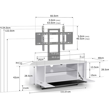 Centurion Supports Hampshire Corner-Friendly Gloss White with Contrast Beam-Thru Remote Friendly Door 26"-50" Flat Screen TV Cabinet with Mounting Arm