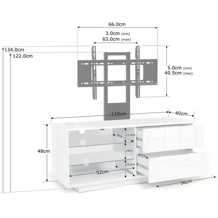 Centurion Supports Gallus Ultra Gloss White with 2-White Drawers and White Door 32"-55" LED/LCD/Plasma Cabinet TV Stand with Mounting Arm